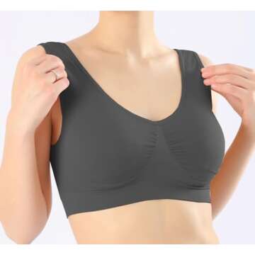 KINYAOYAO Women's 3-Pack Seamless Post-Surgery Bra Sports Bra with Removable Pads Black White Grey