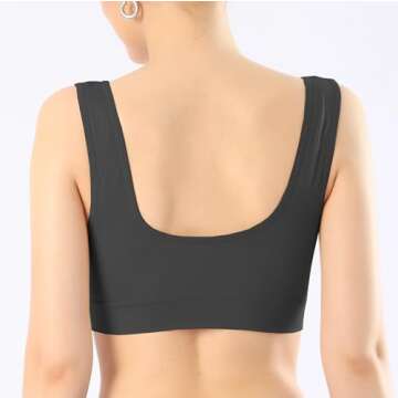 KINYAOYAO Women's 3-Pack Seamless Post-Surgery Bra Sports Bra with Removable Pads Black White Grey