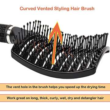 Elfirly Boar Bristle Curved Vented Hair Brush, Men Women and Barber Hairdressing Styling Brush, No More Tangle Hair Comb for Blowing Long Thick Thin Curly Wet and Dry Hair