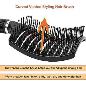 Elfirly Boar Bristle Curved Vented Hair Brush, Men Women and Barber Hairdressing Styling Brush, No More Tangle Hair Comb for Blowing Long Thick Thin Curly Wet and Dry Hair