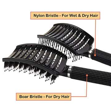 Elfirly Boar Bristle Curved Vented Hair Brush, Men Women and Barber Hairdressing Styling Brush, No More Tangle Hair Comb for Blowing Long Thick Thin Curly Wet and Dry Hair