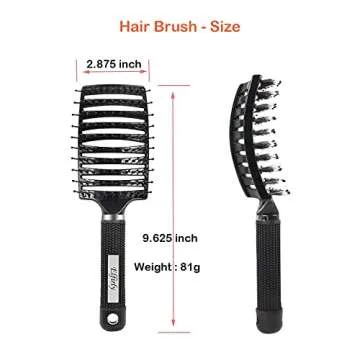 Elfirly Boar Bristle Curved Vented Hair Brush, Men Women and Barber Hairdressing Styling Brush, No More Tangle Hair Comb for Blowing Long Thick Thin Curly Wet and Dry Hair