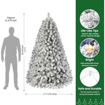 SHareconn 7.5ft Prelit Snow Flocked Artificial Holiday Christmas Tree with Remote (Upgraded), 470 Pr...