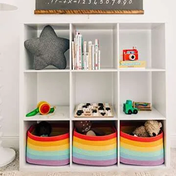 OrganiHaus Set of 3 Cute Rainbow Basket for Decor, Cotton Rope Basket for Storage, Toy Baskets Storage for Kids Room, Decorative Storage Baskets, Woven Storage Baskets for Organizing, Colorful Baskets