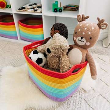 OrganiHaus Set of 3 Cute Rainbow Basket for Decor, Cotton Rope Basket for Storage, Toy Baskets Storage for Kids Room, Decorative Storage Baskets, Woven Storage Baskets for Organizing, Colorful Baskets