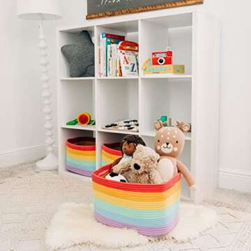 OrganiHaus Set of 3 Cute Rainbow Basket for Decor, Cotton Rope Basket for Storage, Toy Baskets Storage for Kids Room, Decorative Storage Baskets, Woven Storage Baskets for Organizing, Colorful Baskets