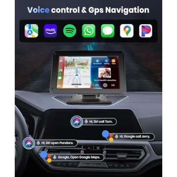 Podofo Portable Car Stereo Wireless Carplay Android Auto,7 Inch Touch Screen Car Radio with Bluetooth Hands-Free/Mirror Link/Maps Navigation/Voice Control/TF Card/AUX,for Cars, Trucks, SUVs