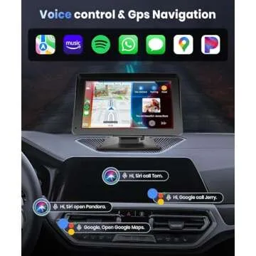 Podofo Portable Car Stereo Wireless Carplay Android Auto,7 Inch Touch Screen Car Radio with Bluetooth Hands-Free/Mirror Link/Maps Navigation/Voice Control/TF Card/AUX,for Cars, Trucks, SUVs