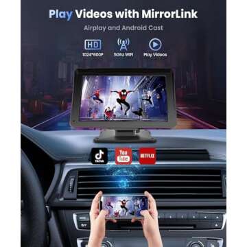 Podofo Portable Car Stereo Wireless Carplay Android Auto,7 Inch Touch Screen Car Radio with Bluetooth Hands-Free/Mirror Link/Maps Navigation/Voice Control/TF Card/AUX,for Cars, Trucks, SUVs