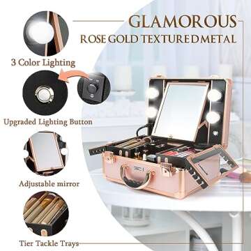 Kemier Makeup Train Case with LED Lights and Mirror