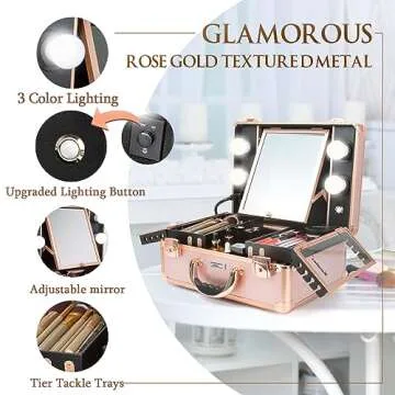 Kemier Makeup Train Case with LED Lights and Mirror
