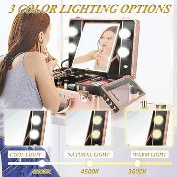 Kemier Makeup Train Case with LED Lights and Mirror