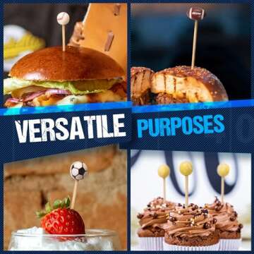 BambooMN 3.9" Decorative Sports Ball End Bamboo Cocktail Fruit Sandwich Picks Skewers for Catered Ev...