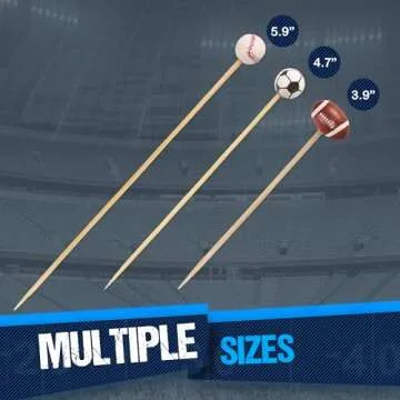 BambooMN 3.9" Decorative Sports Ball End Bamboo Cocktail Fruit Sandwich Picks Skewers for Catered Events, Holiday's, Restaurants or Buffets Party Supplies, Football, 100 pcs