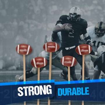 BambooMN 3.9" Decorative Sports Ball End Bamboo Cocktail Fruit Sandwich Picks Skewers for Catered Events, Holiday's, Restaurants or Buffets Party Supplies, Football, 100 pcs