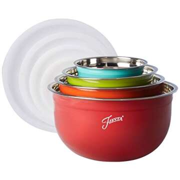 Fiesta Mixing 8-Piece Stainless Steel Bowl Set with Lids, 1.5quarts