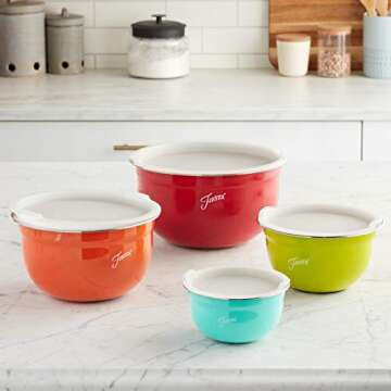 Fiesta Mixing 8-Piece Stainless Steel Bowl Set with Lids, 1.5quarts