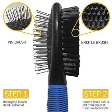 BV Pet Grooming Bristle and Pin Comb Brush, Black and Blue, For all breeds and coat types, Removing ...