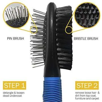 BV Pet Grooming Bristle and Pin Comb Brush, Black and Blue, For all breeds and coat types, Removing ...