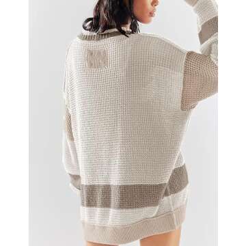 IQSQSQ Womens Button Down Cardigan Sweaters Long Sleeve V Neck Knit Tops with Pockets(Khaki-M)