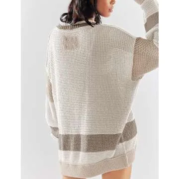 IQSQSQ Womens Button Down Cardigan Sweaters Long Sleeve V Neck Knit Tops with Pockets(Khaki-M)