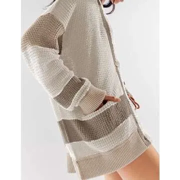 IQSQSQ Womens Button Down Cardigan Sweaters Long Sleeve V Neck Knit Tops with Pockets(Khaki-M)