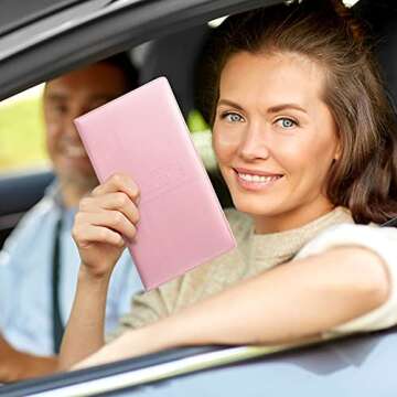 Frienda 2 Piece Car Registration and Insurance Documents Holder, PU Leather Auto Vehicle Card Paperwork Glove Box Organizer for Driver License with Magnetic Closure (Black, Pink)