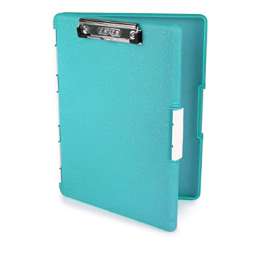 Dexas Slimcase 2 Plastic Clipboard with Storage, Teal Glitter - Stylish Office Organizer