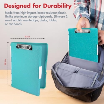 Dexas Slimcase Clipboard with Storage in Teal Glitter
