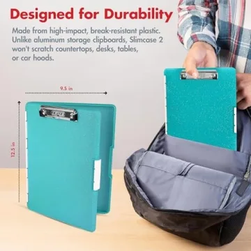 Dexas Slimcase Clipboard with Storage in Teal Glitter