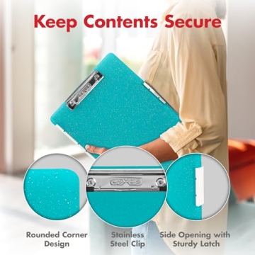 Dexas Slimcase Clipboard with Storage in Teal Glitter