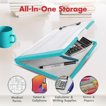 Dexas Slimcase Clipboard with Storage in Teal Glitter