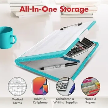 Dexas Slimcase Clipboard with Storage in Teal Glitter