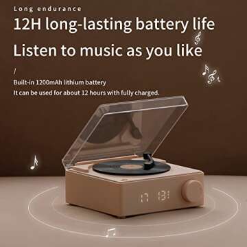 Vintage Vinyl Record Player Style Bluetooth Speaker Phonograph Style Retro Bluetooth Speaker Yellow Cute Look Gift for Girls Good Bass Enhancement Loud Volume