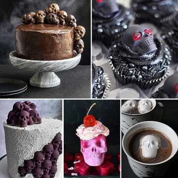 HUAKENER Gummy Skull Molds, 2 Pack Skull Candy Molds with 2 Droppers, Skull Silicone Molds for Choco...