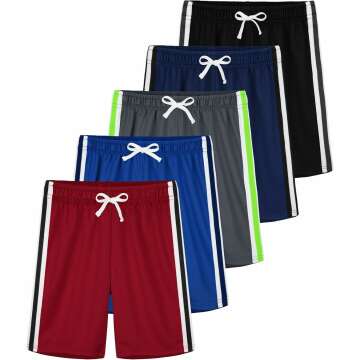 5 Pack Boys Athletic Shorts - Quick Dry Mesh Sports Wear