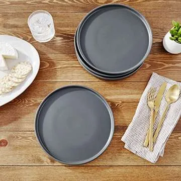 Stone Lain Coupe - Celina Stoneware Round Dinner Plates Set, 4-Piece, Grey Matte