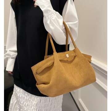 Suede Hobo Bags for Women Slouchy Suede Tote Top-handle Bag Vintage College Bag Satchels Fall Winter...