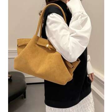 Suede Hobo Bags for Women Slouchy Suede Tote Top-handle Bag Vintage College Bag Satchels Fall Winter 2024