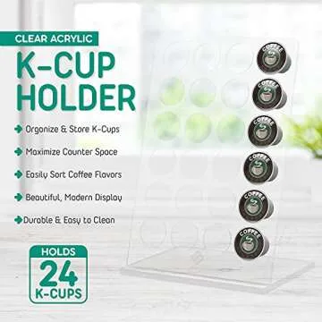 K Cups Coffee Pod Holder - Acrylic Kcup Organizer for Counter - Compatible with 24 Keurig Pods - Modern Display Rack and Storage for Kitchen and Office Coffee Station organization- Gleur