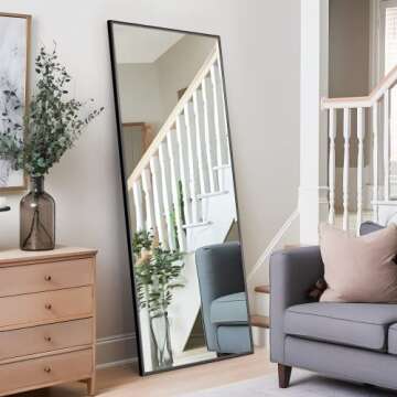 MIRUO Full Length Mirror, 64" x 21" Aluminum Alloy Frame Floor Mirror with Stand, Large Bedroom Mirror, Free Standing or Wall Mounted or Leaning Against Wall, Black