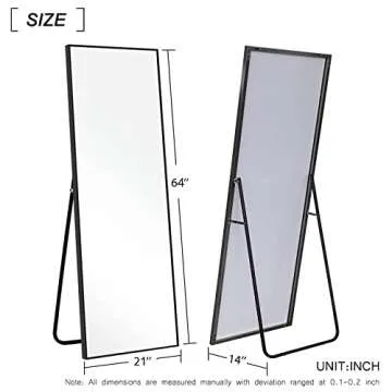 MIRUO Full Length Mirror, 64" x 21" Aluminum Alloy Frame Floor Mirror with Stand, Large Bedroom Mirror, Free Standing or Wall Mounted or Leaning Against Wall, Black