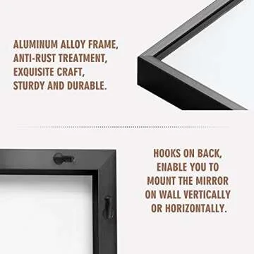 MIRUO Full Length Mirror, 64" x 21" Aluminum Alloy Frame Floor Mirror with Stand, Large Bedroom Mirror, Free Standing or Wall Mounted or Leaning Against Wall, Black