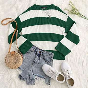 ZESICA Women's Oversized Striped Color Block Sweater