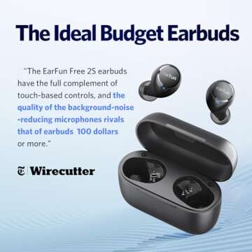EarFun Free 2S Wireless Earbuds, [Upgraded Version] Bluetooth Earbuds with Deep Bass, 4 Mics for Cle...