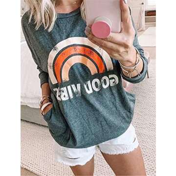 SweetNa Good Vibes Rainbow Graphic Tank Top for Women