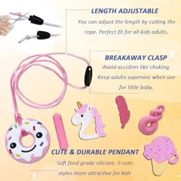 Sensory Chew Necklaces for Girls, 6 Pack Autism Teething Necklace Chew Toys Sensory for Kids with ADHD or Special Need, Silicone Chewable Necklaces Reduces Chewing Fidgeting for Children Adults Chewer