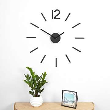 Umbra 1005400-040 Blink Wall Clock Black - Easy to Paste Wall Sticker Numbers, Frameless Large Decorative Wall Clock, Simple Indicators, Minimalist, Black,39.25 Inch L x 39.25 Inch W x 1.38 Inch H