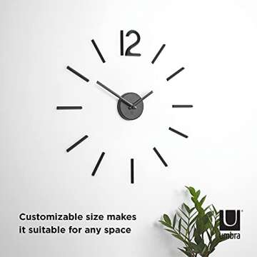 Umbra 1005400-040 Blink Wall Clock Black - Easy to Paste Wall Sticker Numbers, Frameless Large Decorative Wall Clock, Simple Indicators, Minimalist, Black,39.25 Inch L x 39.25 Inch W x 1.38 Inch H