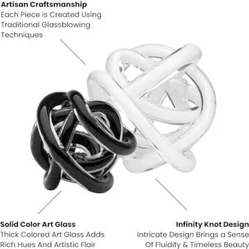Torre & Tagus Orbit Hand Blown Glass Infinity Knot Sculpture - 4.5 Inch Glass Art Black Knot Decor Ball for Home Decor, Small Centerpiece Table Decoration for Home Interior (Solid Black)